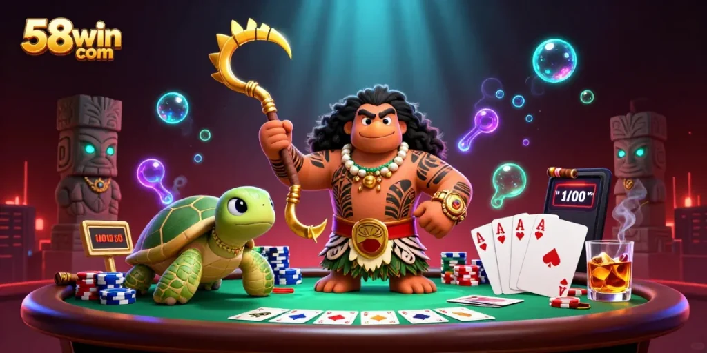 Experience thrilling gaming with 58win com in an action-packed poker scene featuring vibrant characters.
