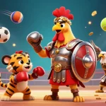 Engage in winning strategies with go 88, featuring a gladiator rooster and sports elements in a vibrant arena.