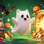 Engage with thrilling jackpots at kk55 with a ghost cat, bat, and glowing poker jack-o-lanterns.