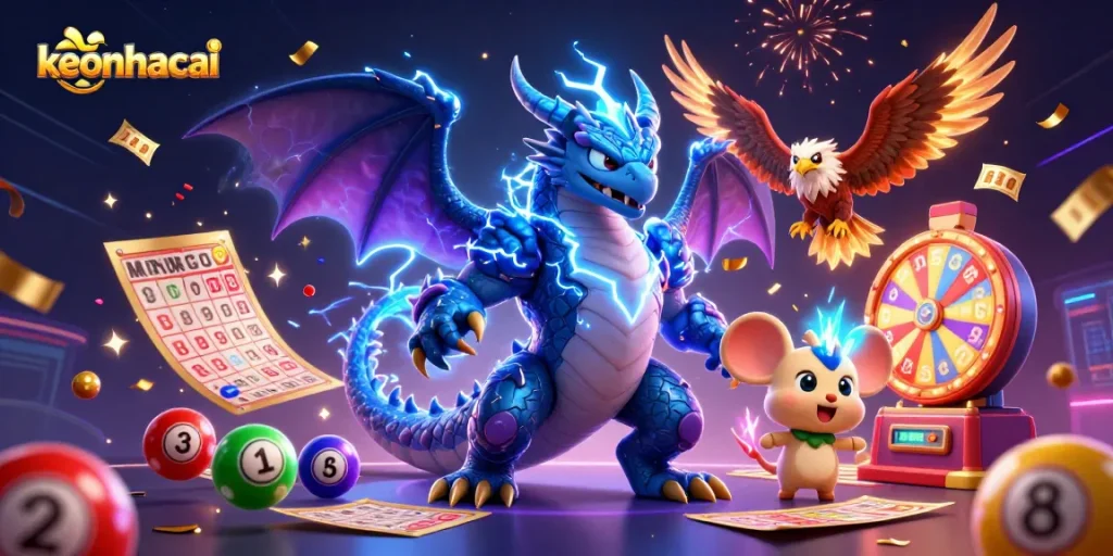 Engage with keonhacai's vibrant world of lottery and bingo excitement featuring dynamic game action.