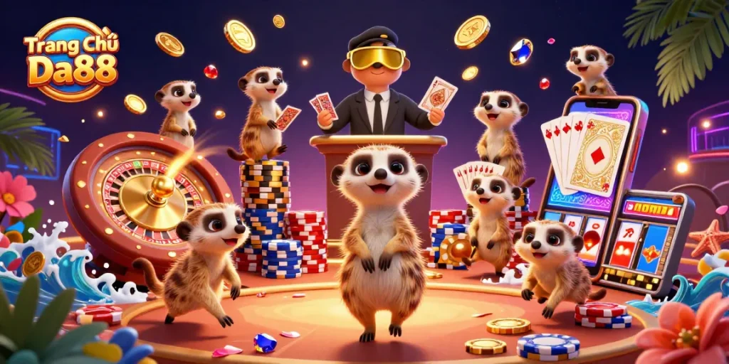 Join the fun at Trang Chủ Da88 with our meerkat-themed casino illustration filled with excitement!