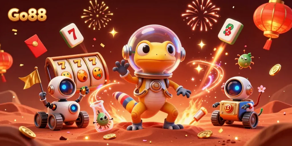 Go88 launches thrilling online slots adventure with vivid casino elements in a Martian setting