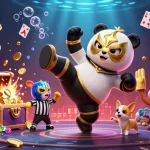 Bet on tỷ lệ kèo nhà cái with a thrilling 3D illustration of a panda wrestler kicking amidst wild animal spectators.