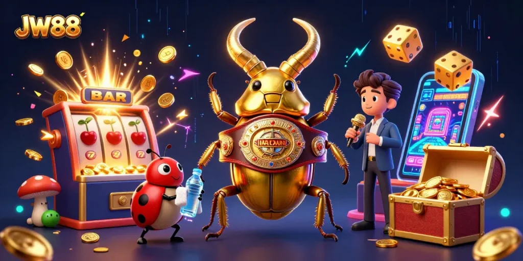 Experience JW88's thrilling jackpot excitement featuring vibrant characters and casino elements.
