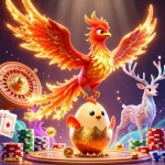 Experience thrilling wins at DH88 with an enchanting fire phoenix and dynamic casino elements.