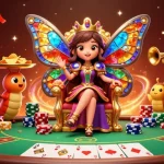 Engage in gameplay at Hitclub with a vibrant scene featuring a butterfly queen and poker action.