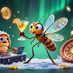 Experience the thrill of nohu88 with a lively 3D casino scene featuring a mosquito mascot and vintage DJ!