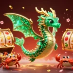 Experience exciting games with hit club's vibrant 3D scene of emerald dragon and slot reels.