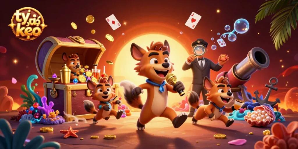 Engage with tỷ lệ kèo at a vibrant comedy casino scene with animated hyenas.