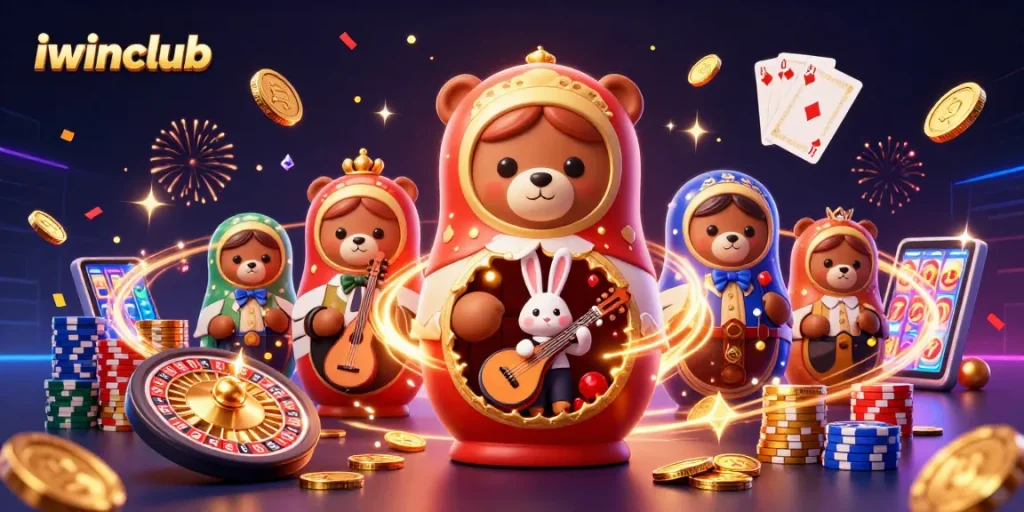 Engage in the exciting world of iwinclub with colorful casino elements and playful characters.