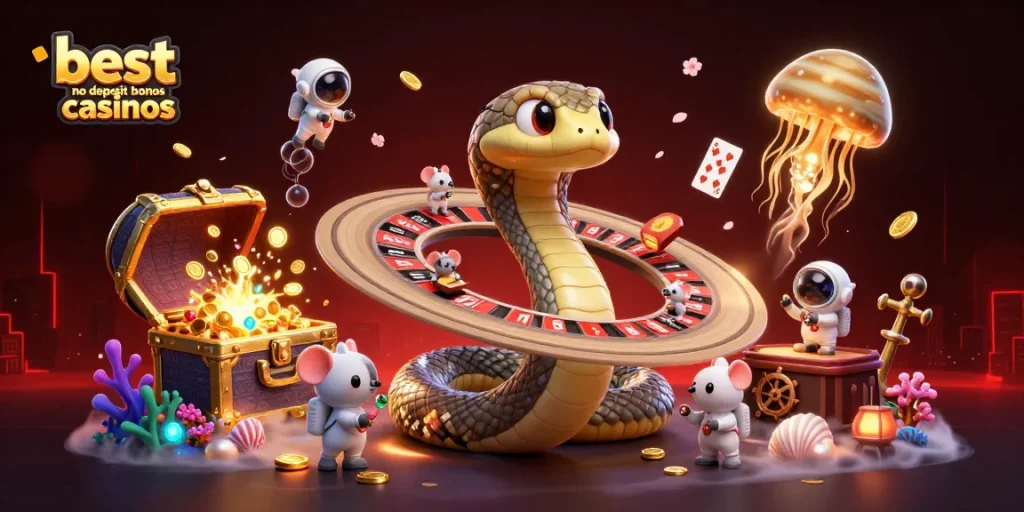 Engage with the best no deposit bonus casinos through a colorful cosmic scene illustrating featuring gambling excitement and fun.