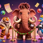 Experience the excitement of HITCLUB with a vibrant casino scene featuring colorful games and energetic characters.