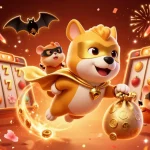 Experience the excitement of lx88 with a superhero dog flying and golden coins surrounding a dynamic casino scene.