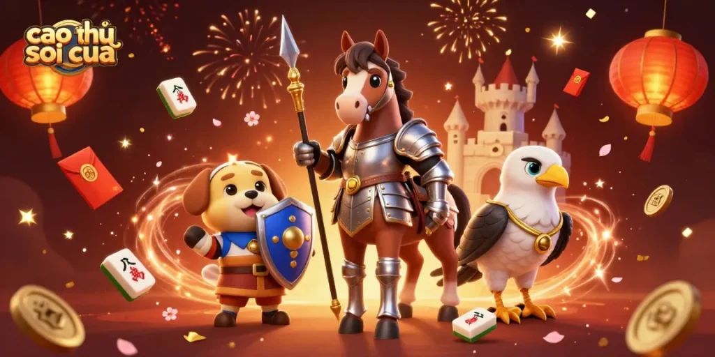 Engage in winning strategies with cao thủ soi cầu and discover vibrant casino elements glowing around characters.