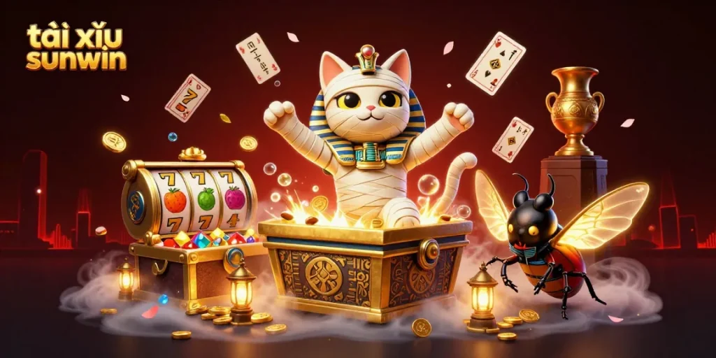 Engage with thrilling tài xỉu sunwin bets in a vibrant pyramid casino scene.