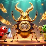 Engage in thrilling j188 casino action with a golden stag beetle boxing champion in a vibrant scene.