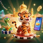 Experience excitement at au online casino with a vibrant display of 3D casino elements and characters.