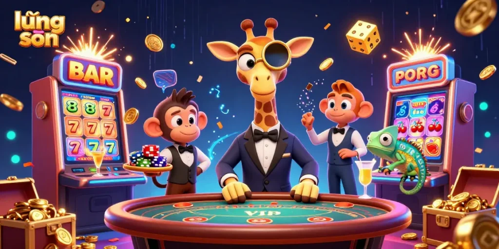 Experience lương sơn gaming with vibrant characters at a dynamic casino scene filled with excitement and energy.