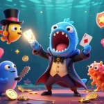 Experience thrilling card tricks in cakhiatv's vibrant underwater casino illustration.