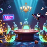 Experience excitement with 33WIN in a vibrant cave casino illuminated by glowworms and playful elements.