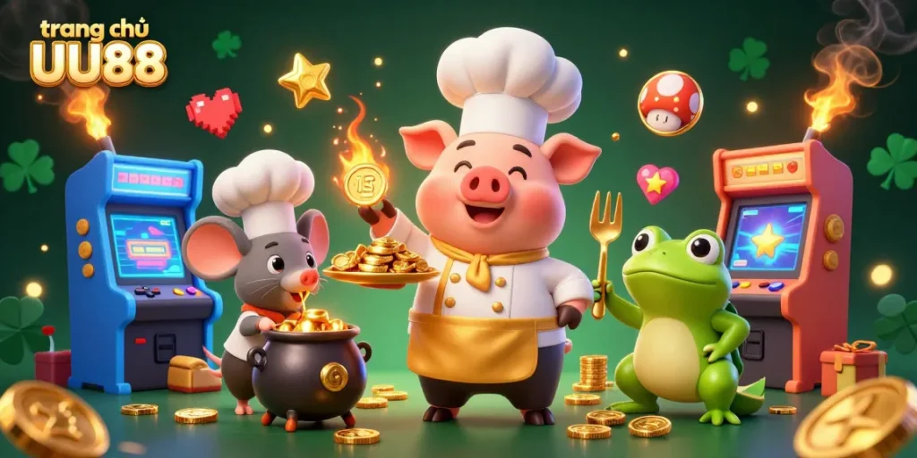 Play and win at trang chủ UU88, featuring colorful characters and casino excitement!