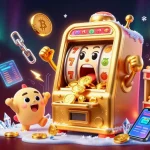 Engage with slot premium excitement as a golden slot machine wins big in a vibrant casino scene.