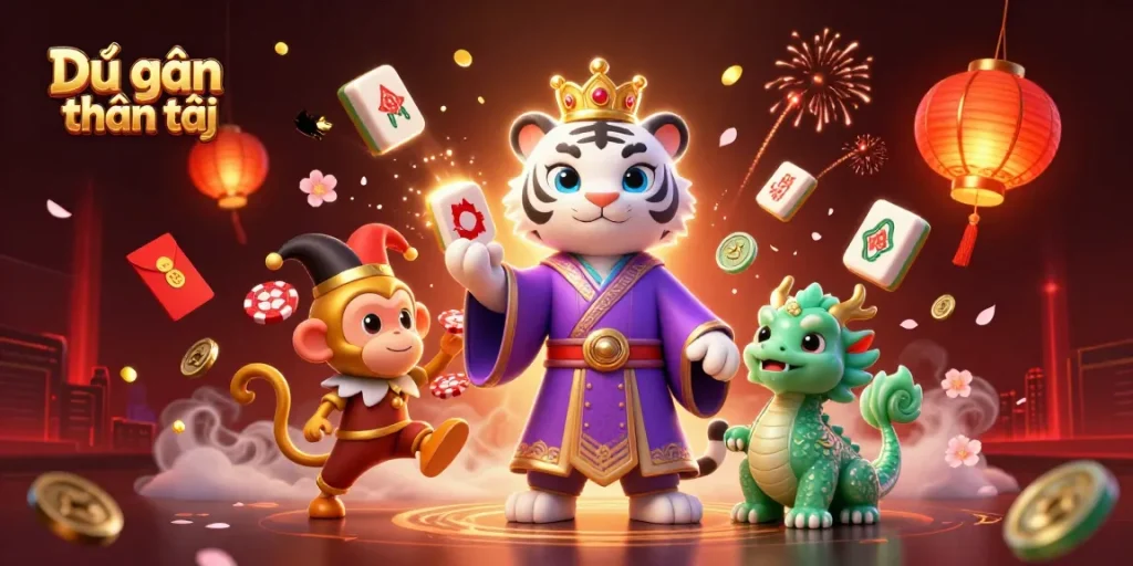 Dự đoán thần tài reveals lucky numbers today, showcasing vibrant 3D casino elements in an interactive scene.