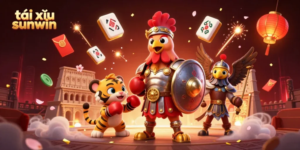 Bet on tài xỉu sunwin with dynamic 3D gaming characters and vibrant casino elements