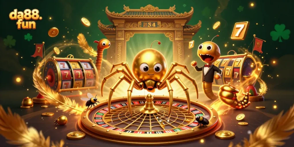 Experience thrilling gameplay on da88. fun with a vivid 3D casino illustration full of action and excitement.