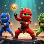 Experience thrilling action with QS 88 as ninja chameleons engage in dynamic martial arts on a rooftop filled with gambling elements.